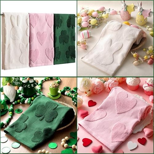 Remagr 3 Pcs Seasonal Hand Towels Set Holiday Jacquard Bath Towels Heart Valentine's Day St. Patrick's Day Easter 29.5 x 13.8 Soft 100% Cotton Kitchen Towel Gift for Home Bathroom Spring Decor thumbnail 4