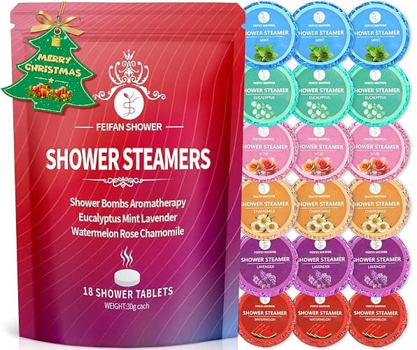 Shower Steamers Aromatherapy, 18-Pack Shower Bombs Christmas Stocking Stuffers for Teen Girls Women Wife, Organic Eucalyptus Mint Rose Lavender Chamomile Watermelon Essential Oil, White Elephant Gifts - Image 1