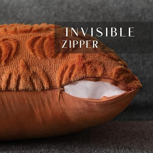 DFXSZ Fall Pillow Covers 18x18 Set of 2 Fall Decorations Autumn Rust Pumpkin Throw Pillow Cases Soft Plush Faux Fur Wool Couch Cushion Case for Chair Sofa Bedroom Living Room Home Decor PTK02A18 thumbnail 3