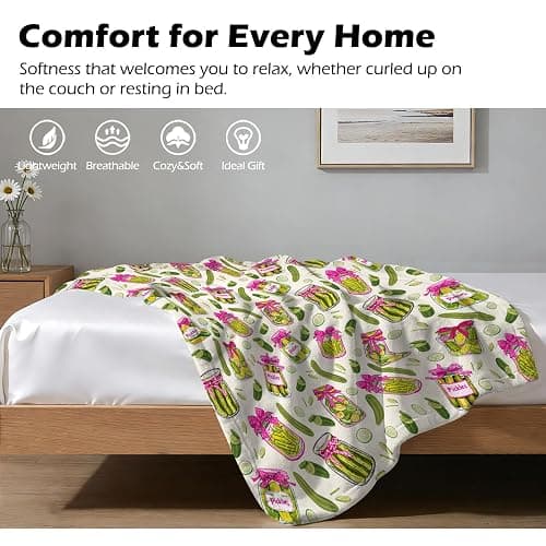 Pickle Gifts Blanket - 50 x 60 Inch Cozy Blankets Pickled Cucumber Throw Blanket for Girls, Soft Flannel Blankets for Bed Couch, Kimchi Sofa Stuff Decor for Women, Gift for Pickles Lover thumbnail 6