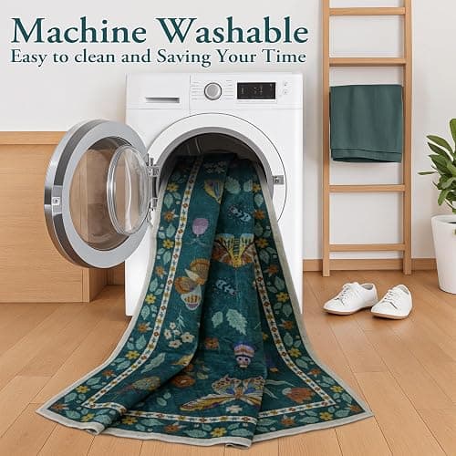 Lahome Insect Print Washable Rugs for Living Room, Soft Area Rug 6x9 Rug for Bedroom Ultra-Thin Dining Room Rug, Stain Resistant Large Carpet for Office Nursery Vionnet(6'x9',Dark Green) thumbnail 3