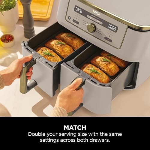 Ninja MAX Dual Zone Digital Air Fryer, 2 Drawers, 9.5L, 6-in-1, Uses No Oil, Air Fry, Max Crisp, Roast, Bake, Reheat, Dehydrate, Non-Stick, Dishwasher Safe Baskets, Stone Gold DZ400UKSTGD thumbnail 5