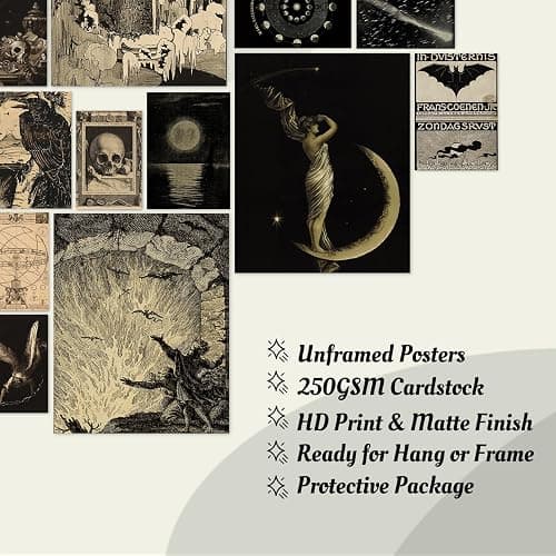 KINYEYE 12PCS Gothic Moody Bedroom Eclectic Posters, Dark Academia Wall Posters for Dorm Decor, Grunge Room Decor | Unframed - Black and Yellow thumbnail 5