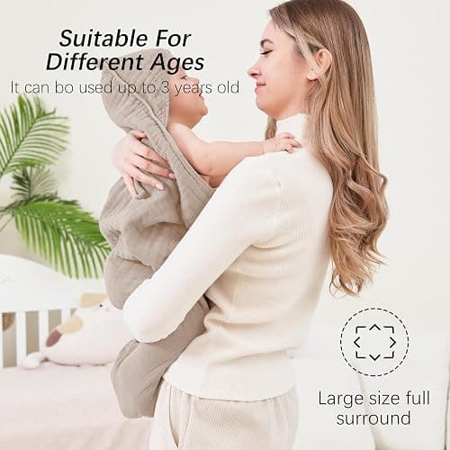 SWEET DOLPHIN Muslin Hooded Baby Bath Towels - 2 Pack 100% Cotton Towel for Babies, Infants, Toddlers - 32x32Inch - Highly Absorbent and Newborn Essential, Brown - Brown - 32 x 32 Inch （Pack of 2） thumbnail 4