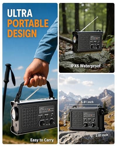 Emergency Radio, 12000mAh Solar Hand Crank NOAA Weather Radio, Black | Hand Crank Radio, 8500mm² Solar Panel, AM/FM/WB, 5W Flashlight, Reading Light, SOS for Outages, Camping & Survival thumbnail 8