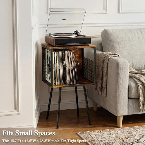 Faesun Record Player Stand with Storage Holds 100+ Vinyl Records, Industrial Turntable Stand with Storage Shelf, LP Album Organizer Cabinet for Small Spaces,Rustic End Table thumbnail 9