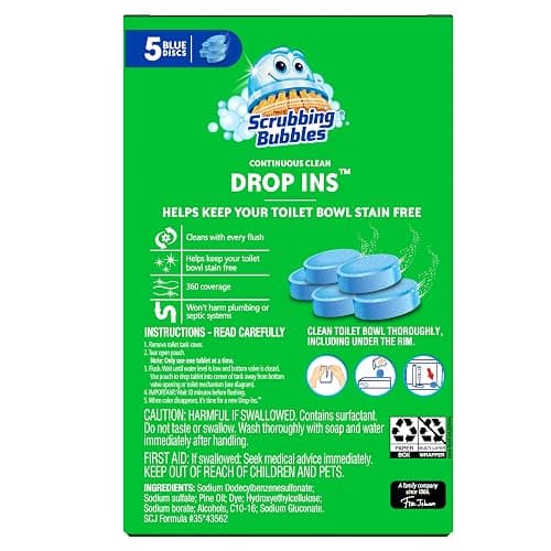 Scrubbing Bubbles Continuous Clean Toilet Drop-Ins, Automatic Blue Toilet Bowl Cleaner, Septic-Safe Tank Tablets Remove Hard Water Minerals & Limescale, Stain & Smell Protection, 5 Count (Pack of 1) thumbnail 7