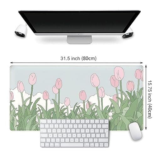 WatercolorTulip Flower Mouse Pads,Extended Gaming Mousepad XXL Kawaii Anime Desk Mat Pink Green Large Full Desk Mouse Pad for Wireless Mouse Keyboard Mat with Stitched Edges 31.5" x15.75 thumbnail 6