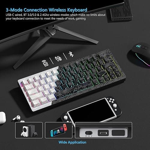 Womier Wireless Gaming Keyboard 60 Percent with QMK/VIA, Topographic Creamy Mechanical Key Board, RGB Custom Gasket Hot Swappable for Windows & Mac-POM Linear Switch (Q61) thumbnail 5