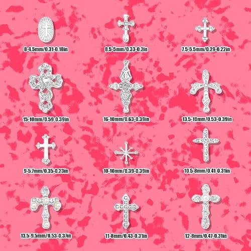 30 Pcs Kreuz Nagel Charms für Nagelkunst, 3D Metall Kristall Kreuz Nagel Dekorationen, Legierung Nagel Nieten und Strasssteine für Frauen Mädchen DIY Schmuck Handwerk Zubehör (C-Silber) thumbnail 2