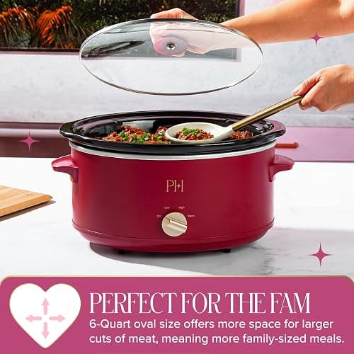 Paris Hilton 6-Quart Manual Slow Cooker, Features Three Settings (Low, High, Warm), Naturally Nonstick and Dishwasher Safe Stoneware Insert, Family Sized Capacity, Berry thumbnail 3