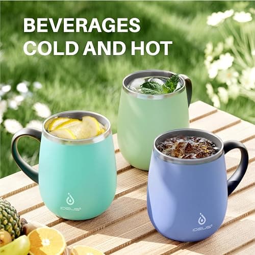 Ideus 16 oz (470 ml) Insulated Coffee Mug with Handle and Lid, Double Wall Stainless Steel Vacuum Thermal Coffee Mug, Travel Coffee Cup Thermal Cup for Home and Office (Sky Blue) thumbnail 8