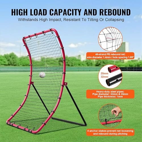 VEVOR Baseball and Softball Rebounder Net, PitchBack Baseball Pitching Net, Volleyball Pitch Return Trainer Rebound Net with Pitching Target, All Angle Fielding Rebound Net for Grounders Pop Flies thumbnail 5