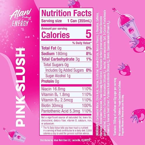 Alani Nu PINK SLUSH, Sugar Free, Low Calorie Energy Drinks, 200mg Caffeine, Biotin, B Vitamins, Zero Sugar, 10 Calories, 12 Fl Oz Cans, 12 Pack thumbnail 11