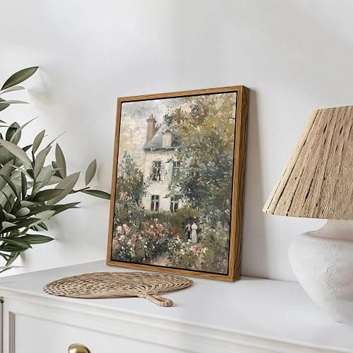 Floating Framed Canvas Vintage Wall Art, Neutral English Cottage Rose Garden Oil Paintings Print, Spring Pictures Wall Decor for Living Room Hallway Bedroom Office Rustic Decor 8x10 inch thumbnail 6