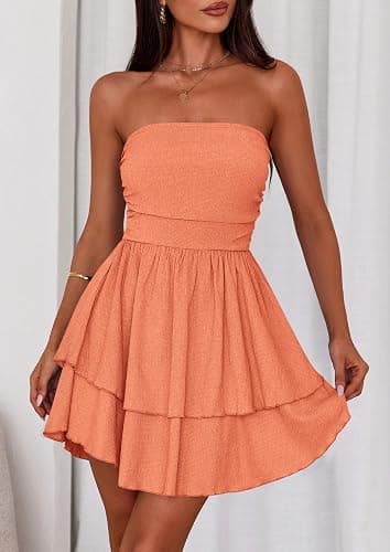 PRETTYGARDEN Women's Summer Strapless Flowy Mini Dresses | Tube Top Dress,Off Shoulder,Back Smocked,Swing A Line,Ruffle Short,Cute Birthday Party,Going Out Outfits,Fashion Clothing thumbnail 5