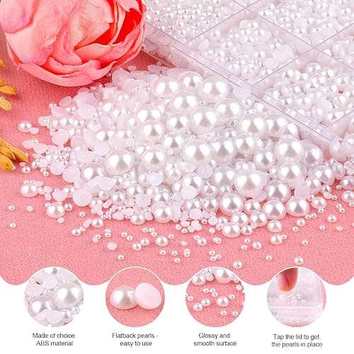 16500Pcs Flatback Pearls for Crafting (White), Assorted Size 2/3/4/5/6/8/10mm Half Pearl with 3Pcs 10ml B7000 Jewelry Glue, Bedazzling Kit for DIY Crafts Clothing Tumbler Shoes Embellishment Nail Art thumbnail 7