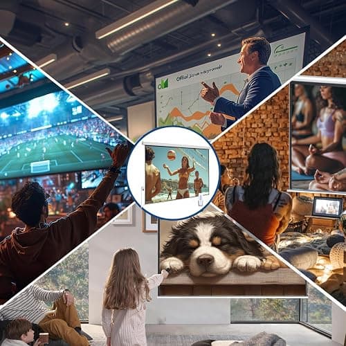 110" Motorized Projector Screen, Electric 16:9 Projector Screen with Remote Control, Indoor/Outdoor HD Movie Screen, Wall/Ceiling Mounted, Perfect for Home Office Theater TV, White thumbnail 5