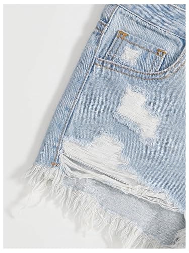 SOLY HUX Women's Ripped Raw Hem Jean Shorts High Waisted Straight Leg Denim Shorts Streetwear thumbnail 5