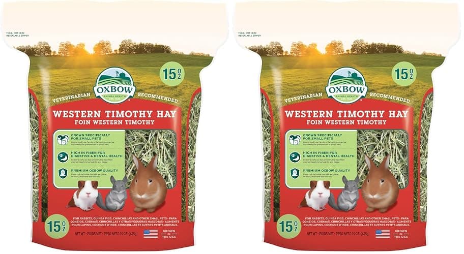 Oxbow Animal Health Western Timothy Hay - All Natural Hay for Rabbits, Guinea Pigs, Chinchillas, Hamsters & Gerbils - 15 oz. (Pack of 2) - Image 1