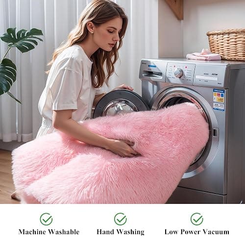 KCHOWUA Pink Fluffy Shag Rug for Bedroom Girls,6'x9' Machine Washable Plush Fuzzy Throw Large Area Rugs for Living Room,Modern Soft Cute Shaggy Furry Nursery Kids Baby Dorm Room Carpets thumbnail 5