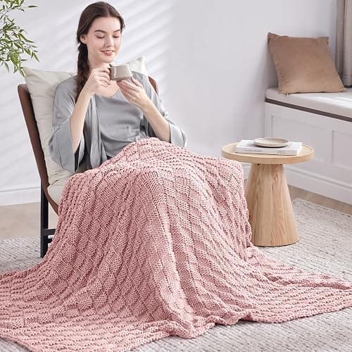 Wellfeel Knitted Weighted Blanket for Adult, No Beads Heavy Blanket 48” x 72'' 12lbs, Breathable Chunky Knit Blanket, Cooling Weighted Blanket for Hot Sleepers, Christmas Home Decor (HoneyPink) thumbnail 7