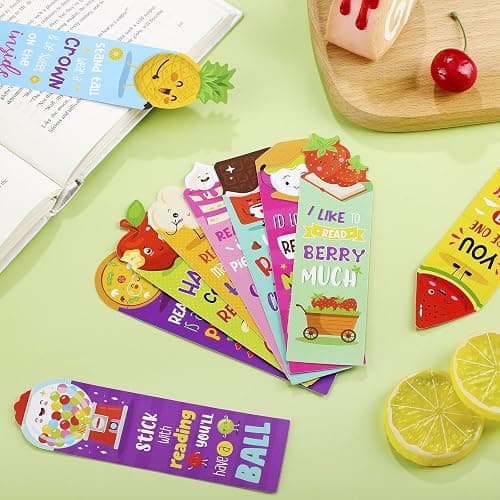 Eersida 30 Pcs Scented Bookmarks for Kids, Fruit Food 10 Styles | Assorted Designs Scratch and Sniff, Fruit Food Theme Sayings for Students, Teens, Food Lovers, Bulk Reading Reward Gifts thumbnail 2