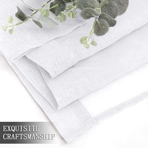 Tollpiz Short Sheer Curtains Linen Textured Bedroom Curtain Sheers Light Filtering Rod Pocket Voile Curtains for Living Room, 54 x 45 inches Long, White, Set of 2 Panels thumbnail 7