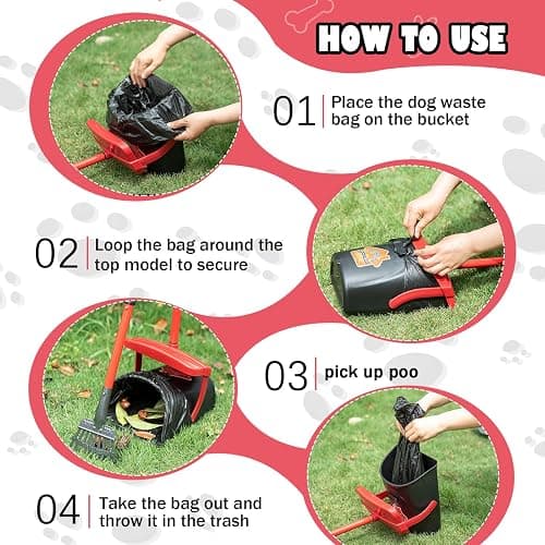 HUZSV Dog Pooper Scooper With Bag Attachment,Heavy Duty Metal Rake&Spade Swivel Bin,NonBreakable Poop Scoop for Small Large Dogs,Includes 100 Waste Bag Odorless Design Easy to Use on Grass,Dirt,Gravel thumbnail 4