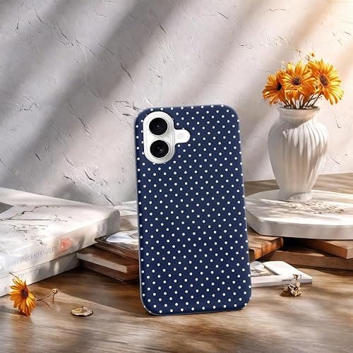 Aleviker Case for iPhone 17, Glossy Hybrid 2-Layer Hard Shell, Aesthetic Scratch Resistant Cover, Navy Blue Polka Dot thumbnail 6