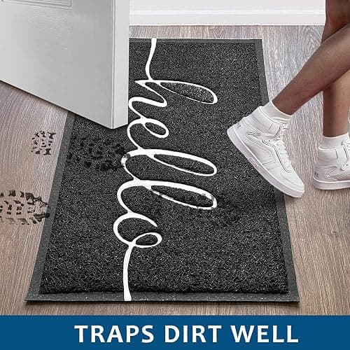 EARTHALL Door Mat 2-Pack Outside Inside Hello Doormat 30"x17.5" Durable Floor Mat Non Slip Mat Ultra Absorb Mud Easy Clean Front Doormat for Garage, Entryway, Patio, High Traffic Areas, Black - 1'6" x 2'6" (Rectangular) - 2pack Hello thumbnail 4