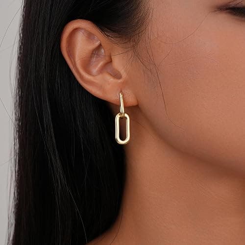 Sylph 18K Gold Plated Paperclip Earrings For Women Trendy Chain Link Earrings Gold Statement Square Hoop Earrings Rectangle Drop Dangle Earrings Jewelry Gifts For Wedding thumbnail 2