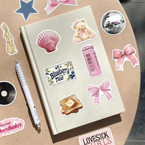100 Pack Vintage Pink Girls Stickers, Coquette Pink Aesthetic Stickers, Scrapbook Stickers, Vinyl Waterproof Stickers, Cute Stickers for Luggage Scrapbook Skateboard Guitar Water Bottle Decoration thumbnail 5