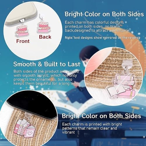 Wxiben Dust Plug Charm for Kindle - 9 Pack Dust Plug Compatible with Type C/USB C Charging Port Pendant Plug Cover for Phone E-Reader Book Lover Gifts Dust Plug Accessories for Women Men thumbnail 3