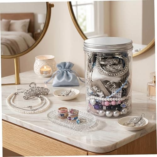 Syutokul Mystery Jewelry Jar Vintage, 50PCS/Set Surprise Jewelry Jar Assortment with Earrings, Necklaces, Hair Clips, Rings More for Daily Outfits, Silver. thumbnail 7
