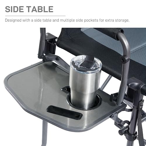 EVER ADVANCED Portable 30.7" Seat Height Tall Folding Camping Chair Directors Chair High Foldable Bar Stool with Side Table for Makeup Artist, Sports Event, Craft Show, Supports 350LBS Black Grey thumbnail 7