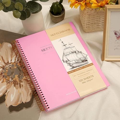 Yoment 9"x12" Hardcover Sketchbook for Drawing，120 Sheets，100GSM | Pink,Spiral Bound Sketch Pad Premium Art Sketchbook Artistic Drawing Paper Pad for Kids Adults Beginners Artists thumbnail 2