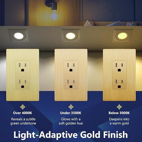 LIDER Child Safe Tamper-Resistant Wall Outlet with Screwless Brushed Wall Plate, Residential Grade, 15A 125V, LR15-TR-GDSBWP, UL Listed, Thermoplastic, Matte Gold thumbnail 7