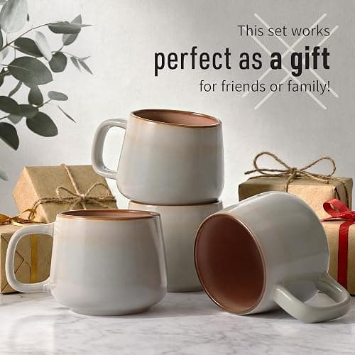 Ava Nord Ceramic Coffee Mugs Set of 4 | 12 oz Stoneware Coffee Cups | Lead-Free, Non-Toxic | Microwave and Dishwasher Safe | Comfortable Handle | Aesthetic Nordic Design for Tea and Latte | Sage Ash thumbnail 7
