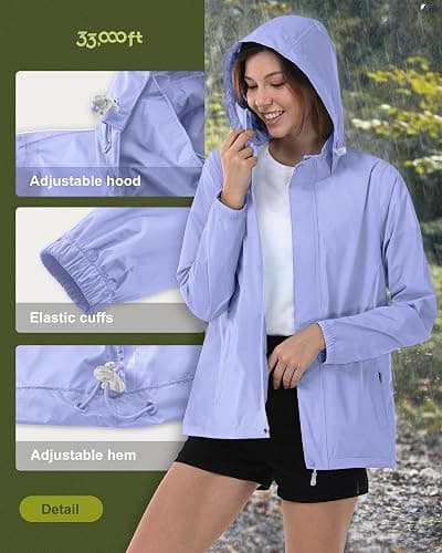 33,000ft Women's Rain Jacket Waterproof Lightweight Packable Raincoat with Hood for Golf Hiking Travel Windbreaker thumbnail 4