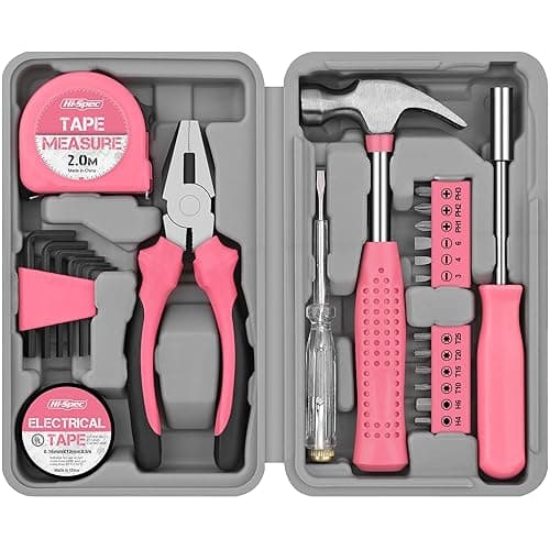 Hi-Spec Mini Tool Box for Home & Office Use, 24-Piece Pink Small Compact Hand Tool Kit Set Organized in a Portable Toolbox Case - Image 1
