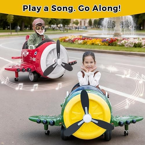 TOBBI Electric Car for Kids Ride On Airplane Toy w/Bombing Sound and Music | Battery Powered 12V Kids' Electric Vehicle Rideable Airplane with Remote Control for Toddlers Ages 3+ Years, Green thumbnail 7