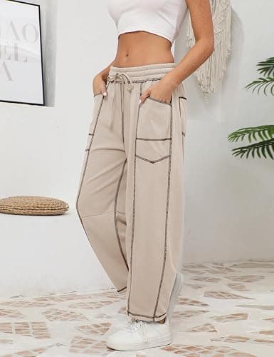 Athlisan Womens Baggy Barrel Pants Wide Leg Lounge Drawstring Sweatpants with Pockets thumbnail 5