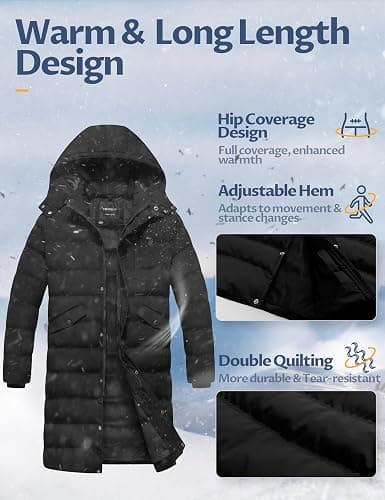 CREATMO US Men's Long Winter Coat Waterproof Thicken Warm Parka Quilted Insulated Puffer Jacket with Removable Hood thumbnail 5