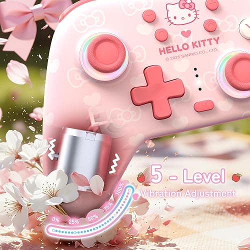 Kuitmor Pink Switch Controller,Hello Kitty Hall Effect Controllers Wireless for Switch 2/1/OLED/Lite,PC,Android,iOS | Bluetooth + Wired,1000mAh Battery,6-Axis Gyro,Dual Vibration,RGB Breathing Light thumbnail 3