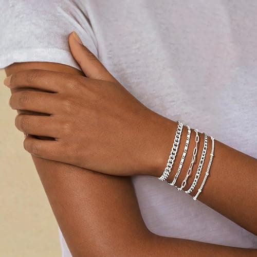 Gokeey Gold Bracelets Set for Women Non Tarnish Trendy,14K Gold Plated Dainty Stackable Paperclip Cuban Link Chain Bracelets, Simple Cute Cuff Bracelets Jewelry Set Adjustable 7"+2" thumbnail 2