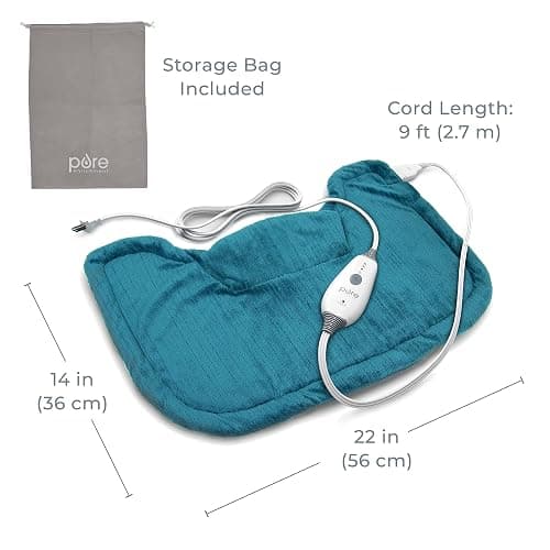 Pure Enrichment PureRelief Neck & Shoulder Heating Pad - 4 Heat Settings, Auto Shut-Off, Universal Fit, Magnet Closure, Soft Micromink, Storage Bag, 5-Year Warranty, Machine Wash (Turquoise Blue) thumbnail 6