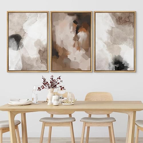SIGNLEADER Framed Canvas Print Wall Art Set Neutral Watercolor Abstract Brown and Beige Artistic Brushstrokes Illustrations Boho Decorative for Living Room, Bedroom, Office - 16"x24"x3 NATURAL thumbnail 2