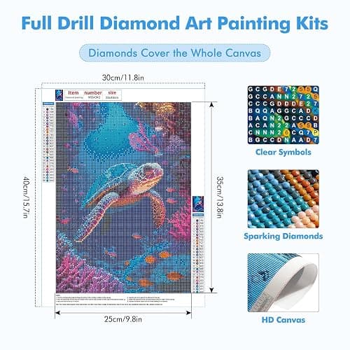 HEIBAGO 5D Diamond Art Painting Kits for Adults, Sea Turtle Diamond Painting Kits for Beginners, Full Drill Round Diamond Dots Kits Animal Painting Craft for Home Art Decor 30x40cm thumbnail 2