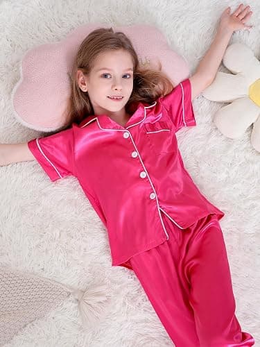DIPUG 3 Piece Girls Silk Pajamas Set Soft Satin PJs Sleepwear for Comfortable Nights thumbnail 3